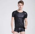 Mens Sexy Leather Look Tight Fitting T Shirt Top - S M L XL - Brand New