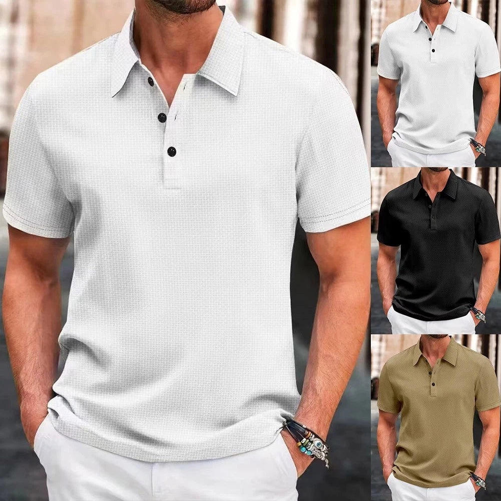 Breathable Solid Color Men's Short Sleeve Lapel Shirt Business Streetwear