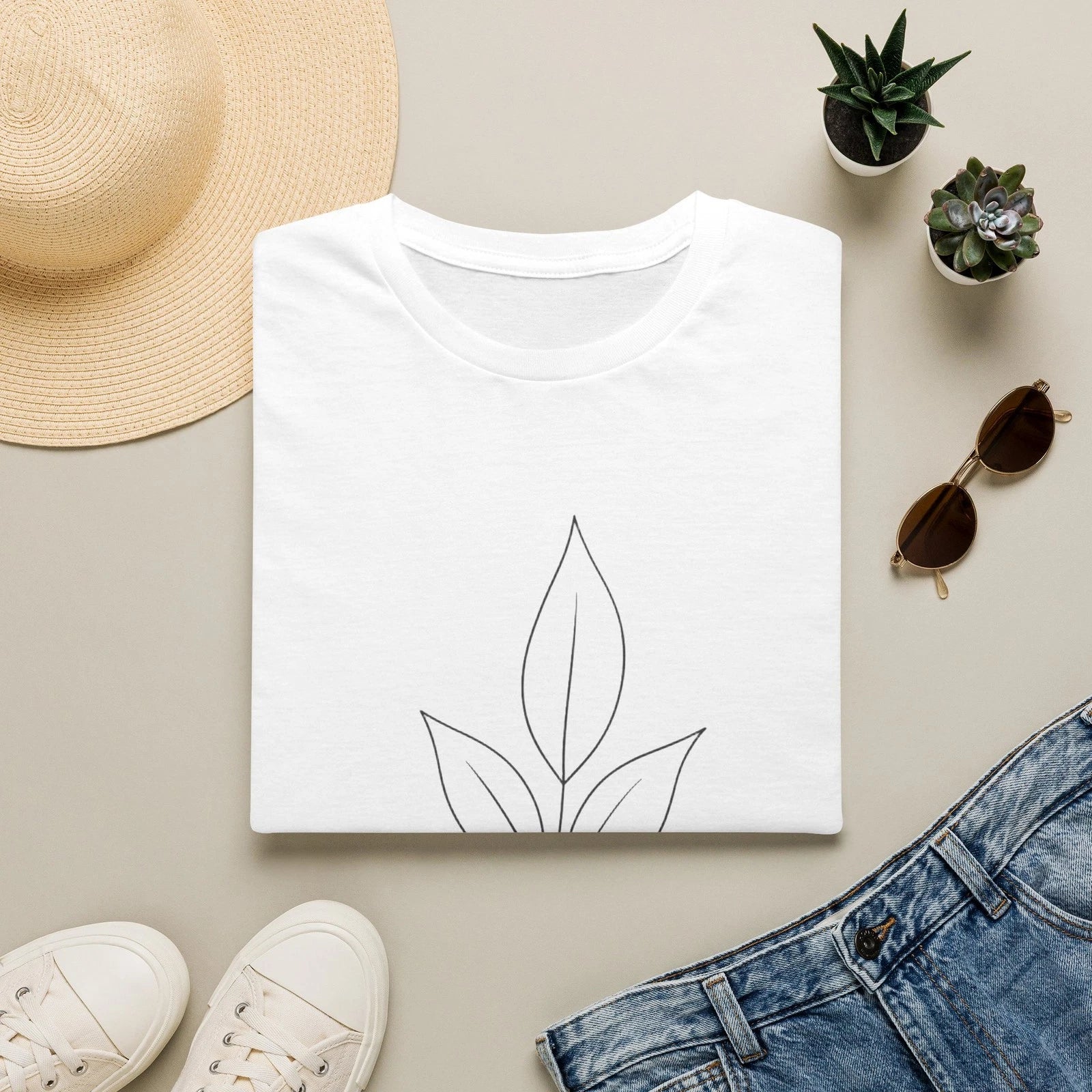 Minimalist Leaf Tee Plant Lover Aesthetic Unisex T-Shirt Made in USA