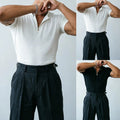 Men's Short Sleeve Zip V-Neck T-Shirt Stretch Fabric for Training Running Gym