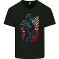 An American Soldier With USA Flag Army Marine Mens V-Neck Cotton T-Shirt