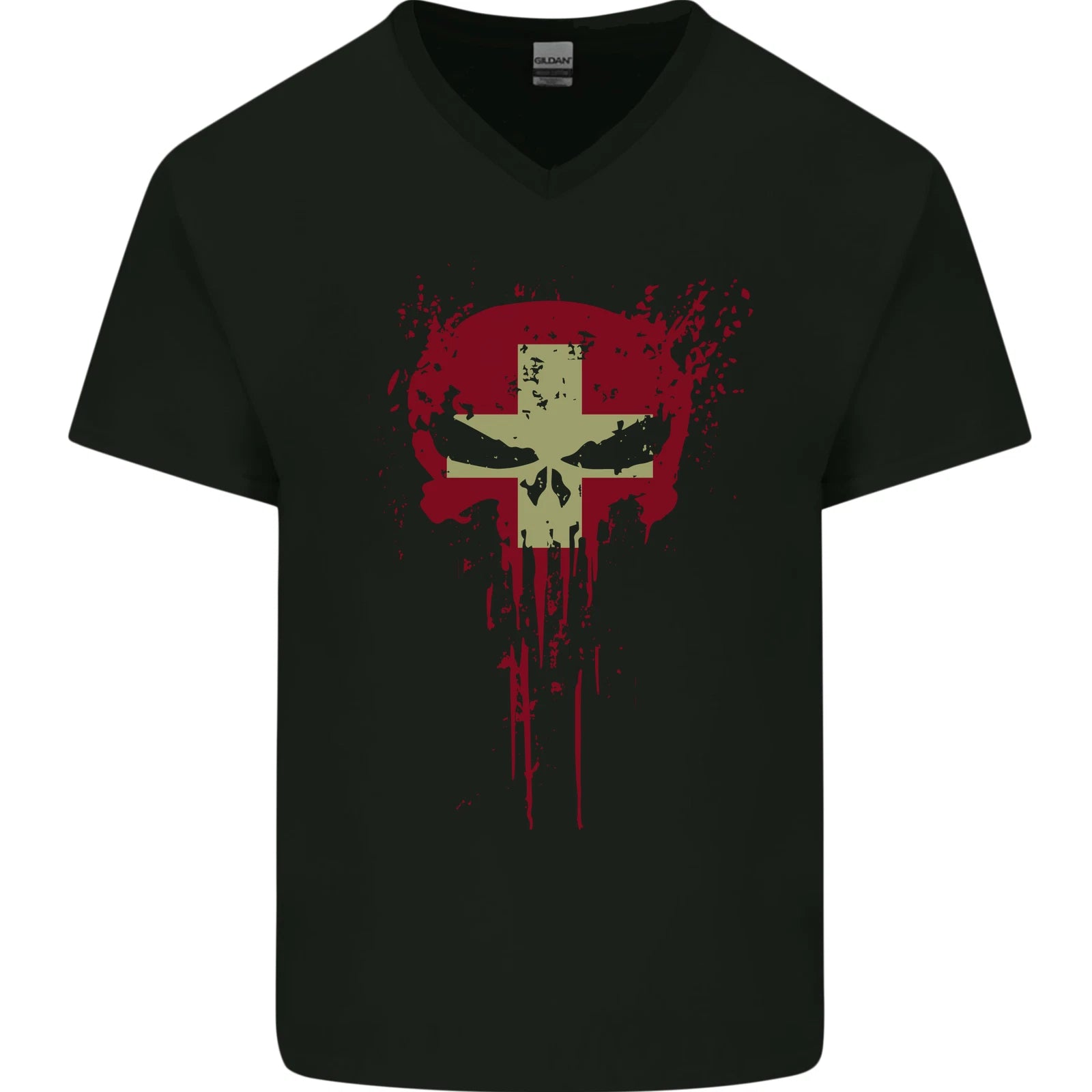 Swiss Skull Gym Training Bodybuilding Mens V-Neck Cotton T-Shirt
