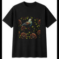 Detailed Chick with Roses Chicken Cute Mens T-Shirt Black 100% Cotton Kawaii