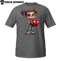 Valentine's Day Cute Girl T-Shirt – Urban Streetwear Style Holding a Heart