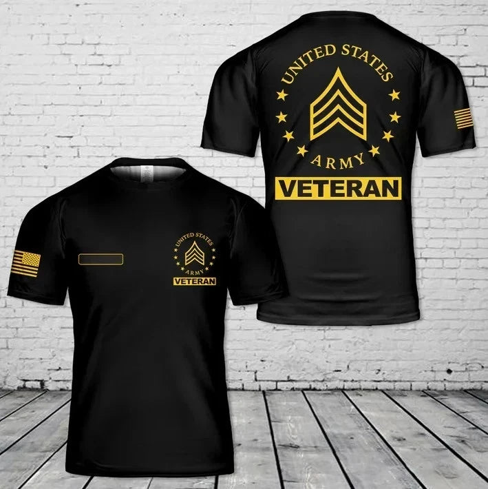 Custom Name US Army E-5 Sergeant Veteran T-Shirt 3D