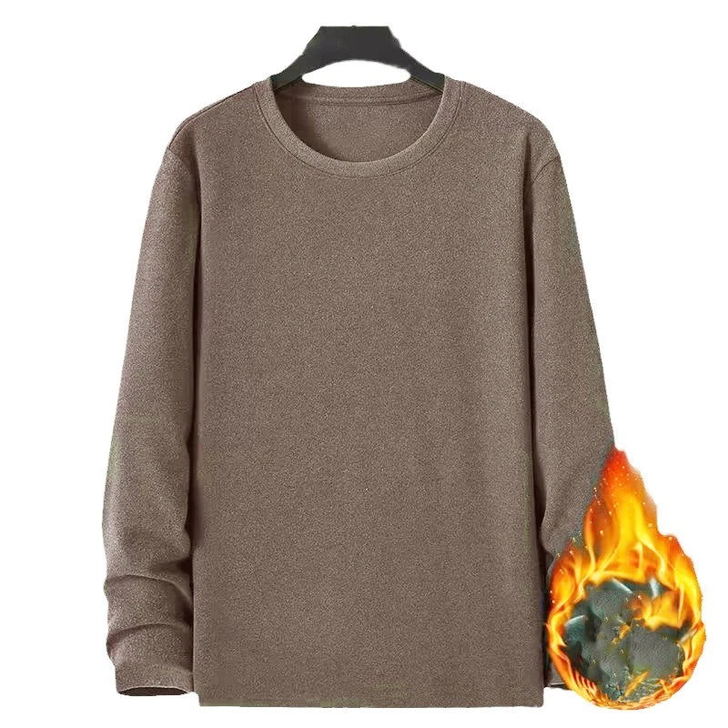 Mens Velvet Long Sleeve Casual Loose Round Neck Top for Office or Travel