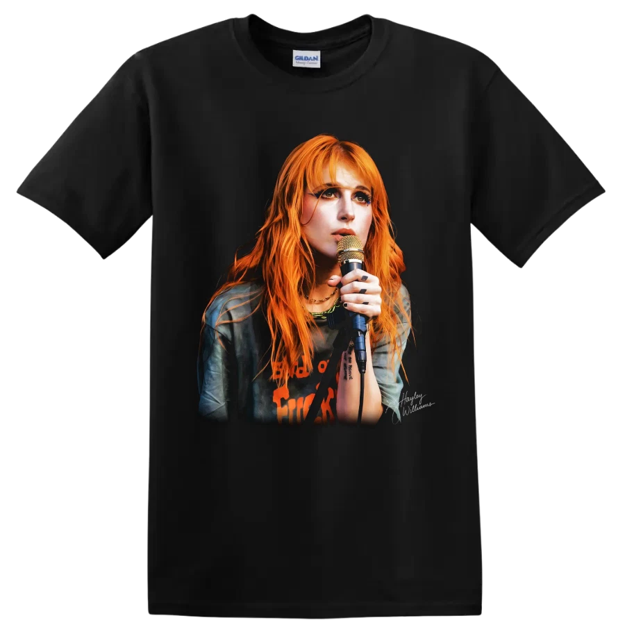 Hayley Williams Music Poster T Shirt Orange Hair Singer Microphone Tee