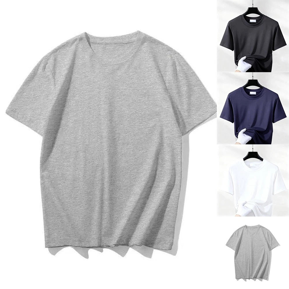 Men Casual Loose Fit Short Sleeve T-Shirt Solid Color Round Neck Summer Tee