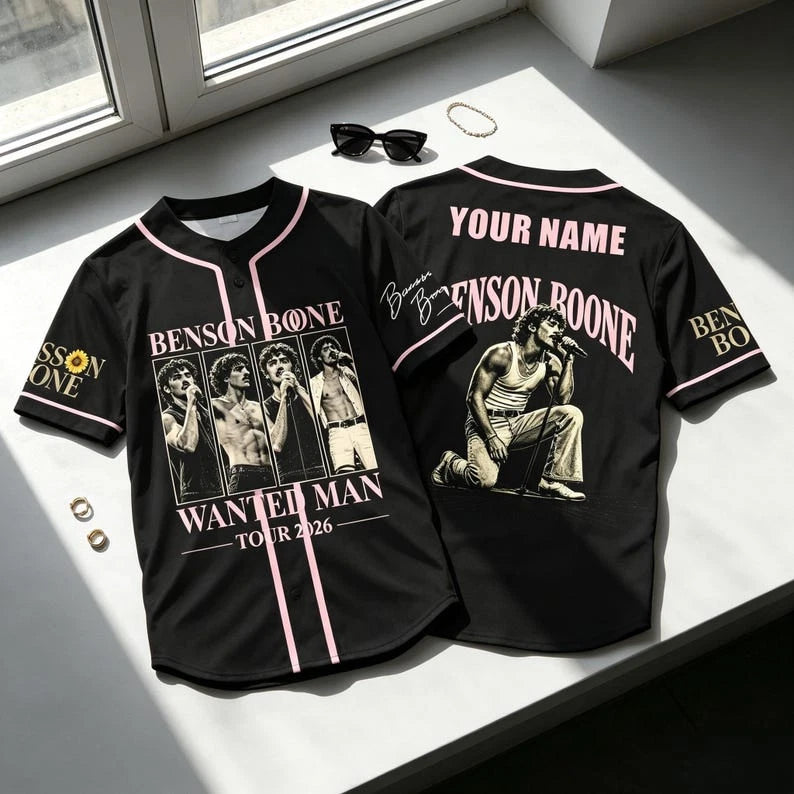 Vintage Custom Benson Boone Wanted Man Tour Baseball Jersey, Custom Name Retro