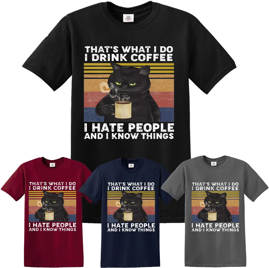 That's What I Do I Drink Coffee I Hate People Vintage T-Shirt Cat Kitten Retro