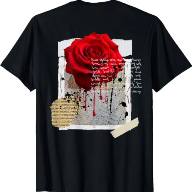 Streetwear Graphic Dark Floral Urban Aesthetic Tee T-Shirt, ON Back