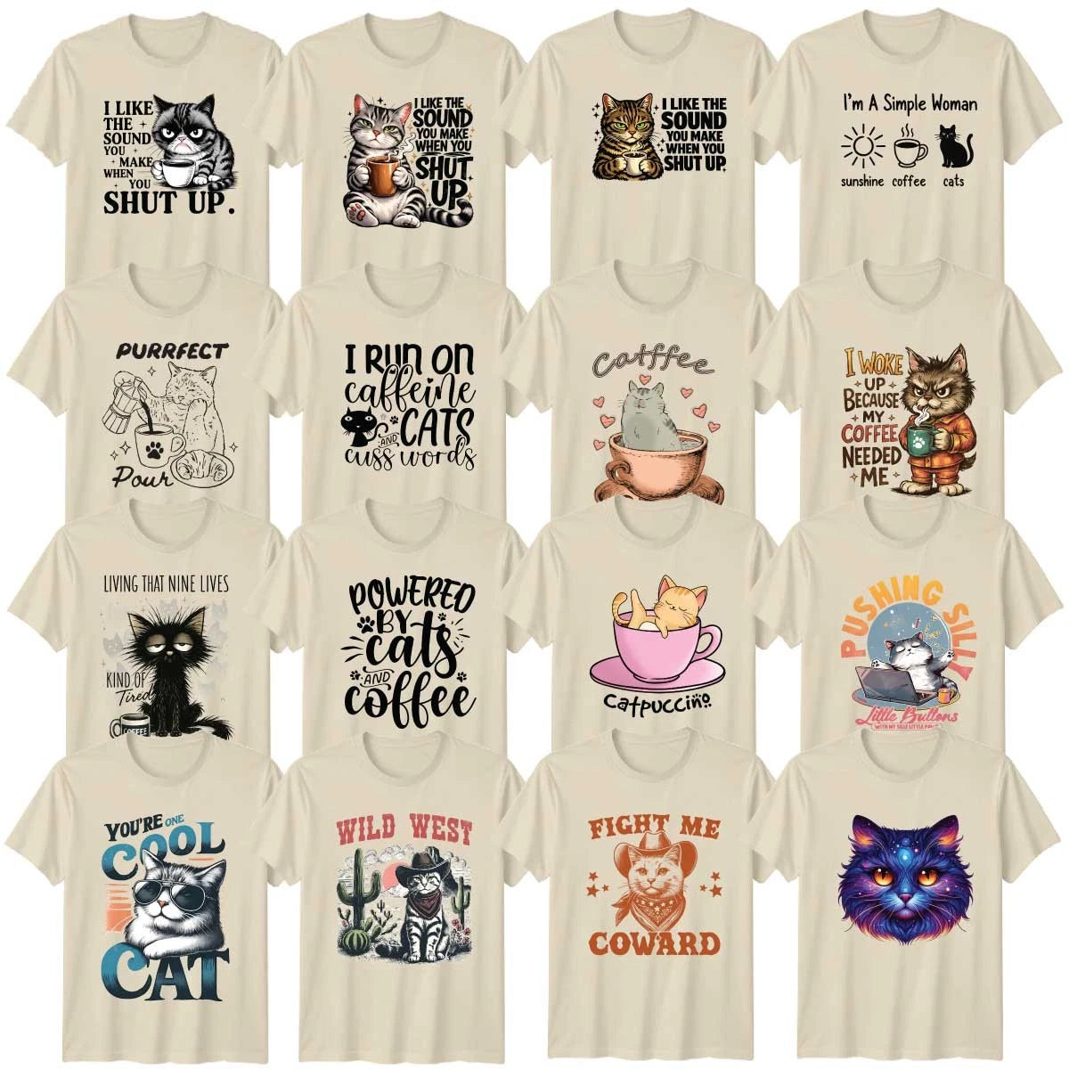 Funny Cat Coffee Western Adult T-Shirt Feline Birthday Gift