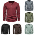 Casual Solid Color Henley Collar Men's Pullover Long Sleeve T Shirt Top