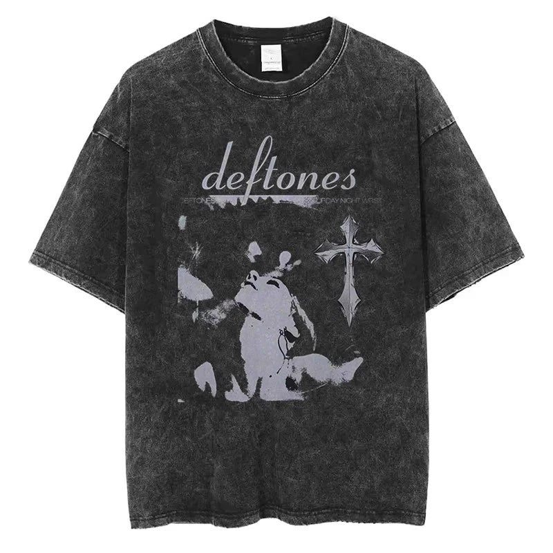 Deftones Vintage Washed T-Shirt Men Women Hip Hop Streetwear Cotton Tee