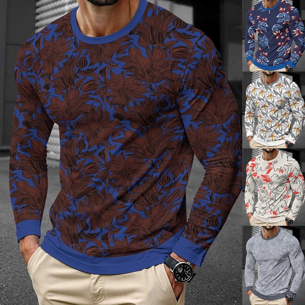 Men Street Style 3D Printing Long Sleeve Pullover Sport Top Casual T Shirt