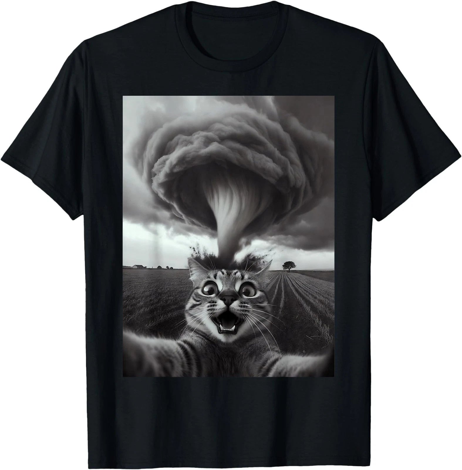 Funny Tornado Selfie Cat Meme – Cute Storm Weather Humor T-Shirt