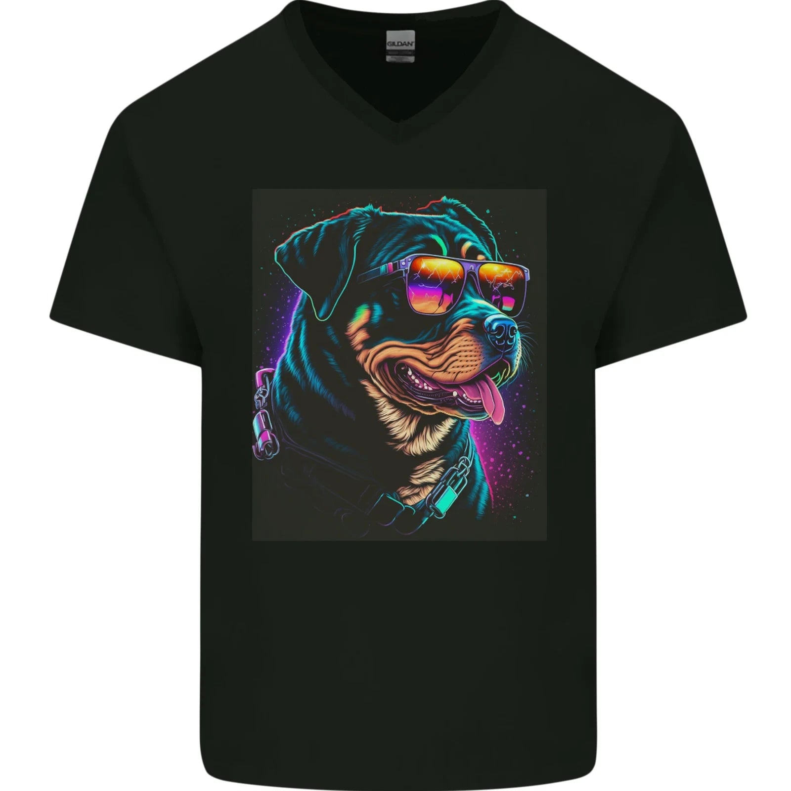A Cool Rottweiler With Glasses Dog Mens V-Neck Cotton T-Shirt
