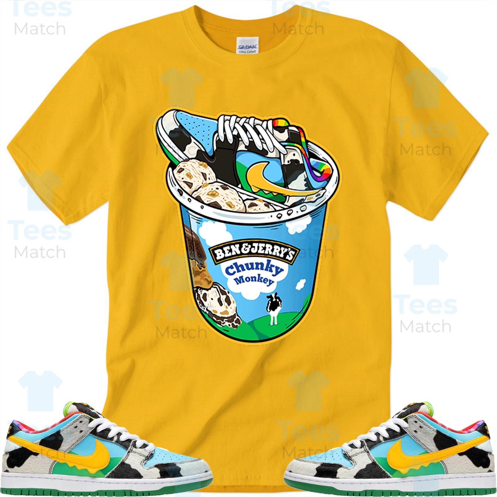 Chunky Dunky Pint T-Shirt Matching SB Dunk Low Ben & Jerry's Chunky Dunky-Yellow