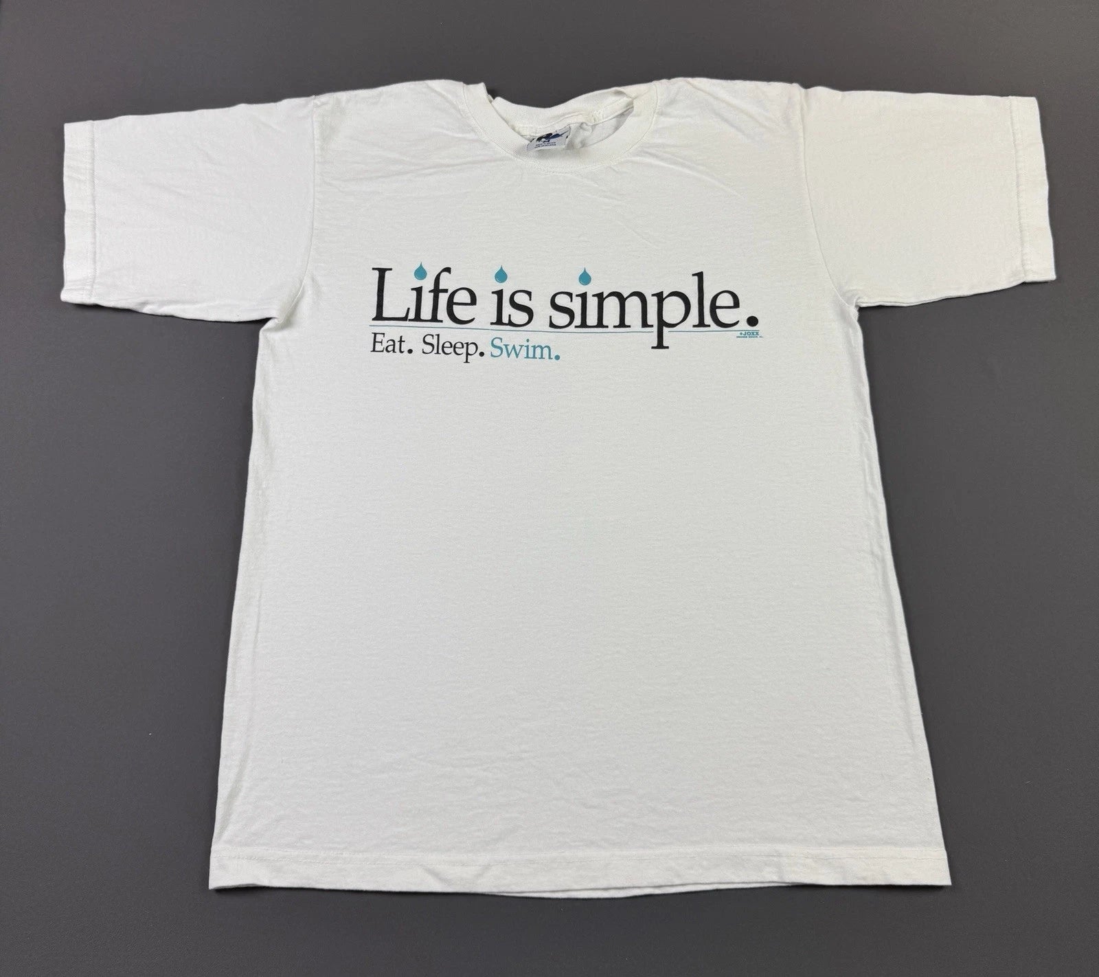Rare Vintage 90s Life Is Simple Eat Sleep Swim Joxx Orange Beach White T Shirt