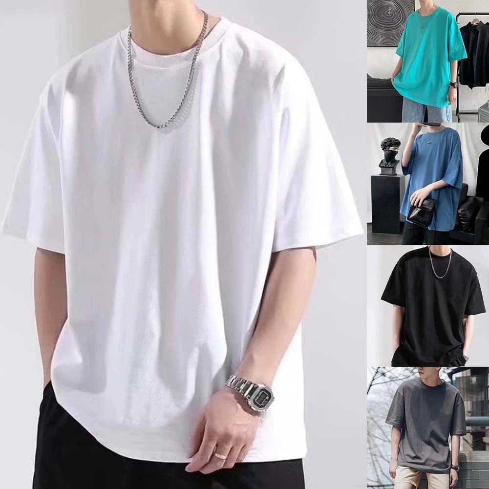 Oversized Men's Casual T Shirt with Round Neck for Daily Summer Outfit