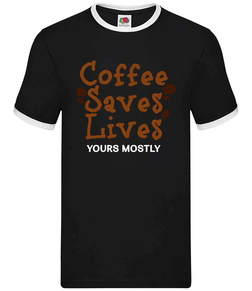 Coffee Saves Lives Yours Mostly - Mens Ringer - Funny Love Bean Latte