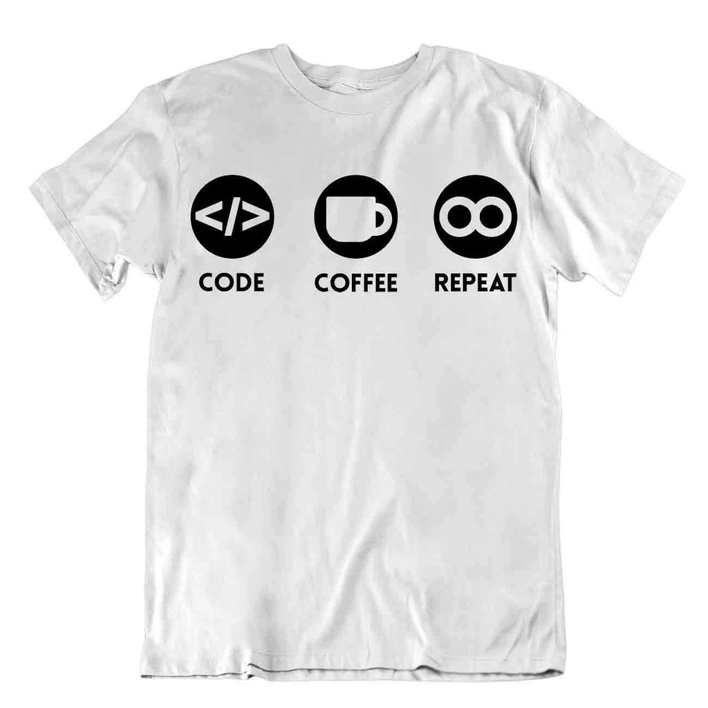 Code Coffee Repeat Tshirt Programmer T-Shirt Funny Comic Tee Geek Shirt