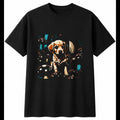 Puppy with Mushrooms Dog Cute Mens T-Shirt Black 100% Cotton Novelty Kawaii