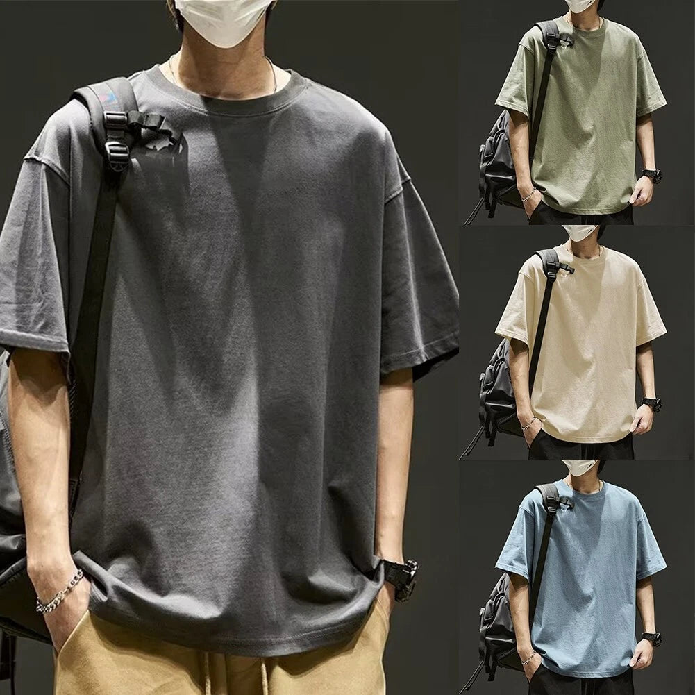 Oversize Men's Summer Hip Hop T Shirt Loose Fit Crew Neck Basic Tee Shirt Tops