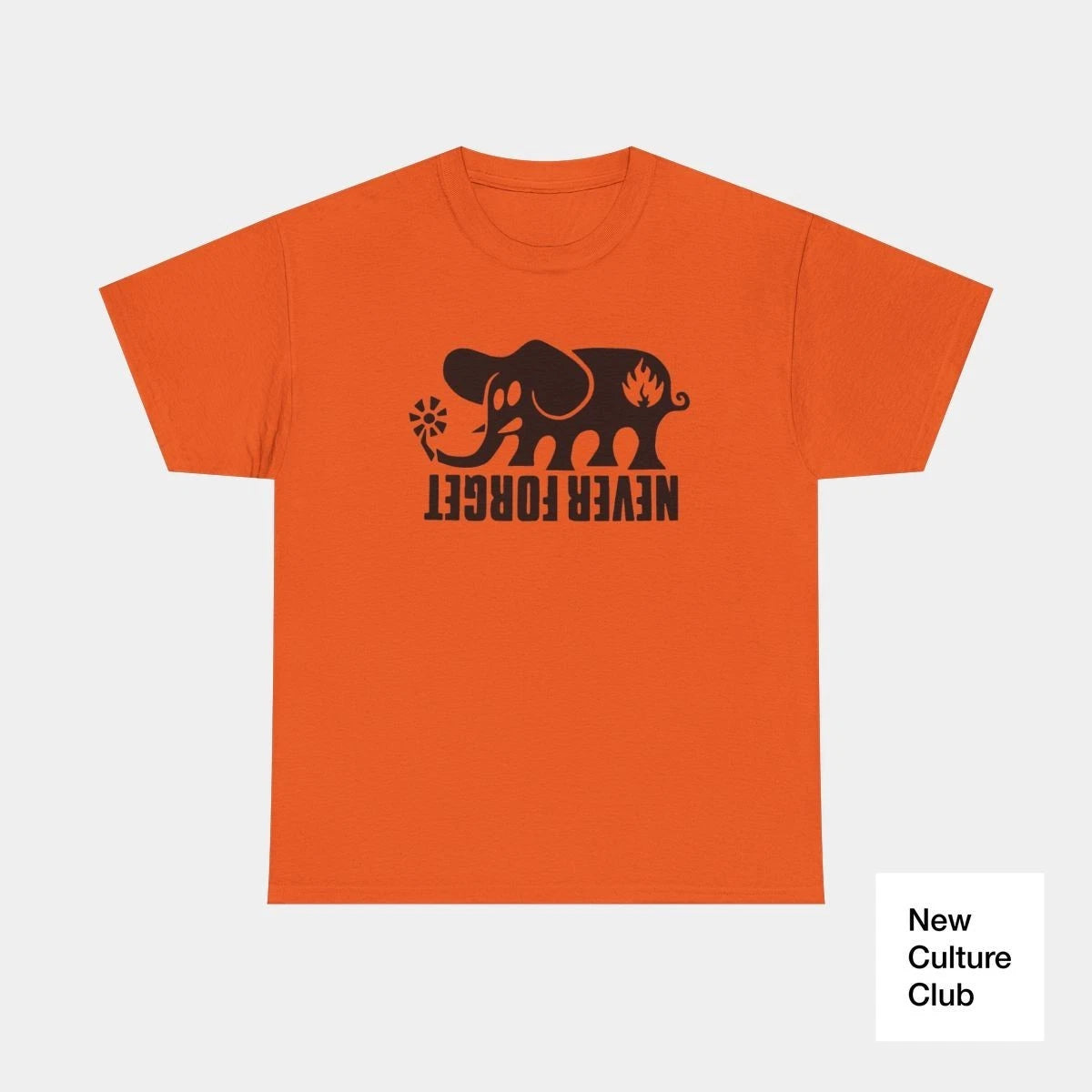 Black Label Never Forget Elephant Skate Skateboarding 90s Orange T Shirt Print