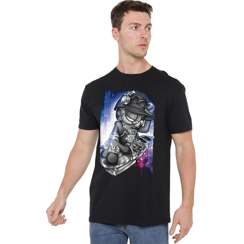 Garfield Dj Lazy T-Shirt S-5XL, Black