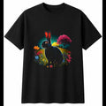 Double Exposure Rabbit with Flowers Cute Mens T-Shirt Black 100% Cotton Kawaii