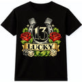 Lucky 13 T Shirt Horseshoe Roses Dice Vintage Gambling Good Luck Graphic Tee