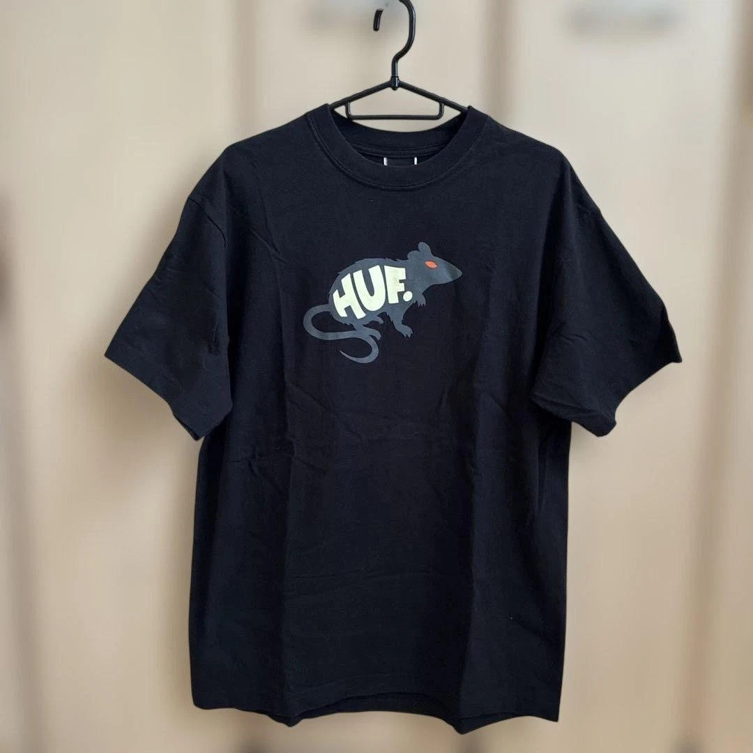 HUF Rat Graphic T-Shirt Black Size M Streetwear Logo Crew Neck Used