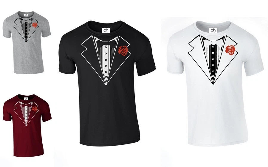 Tuxedo Suit Bow Tie fancy dress T SHIRT WEDDING funny fathers gift (ROSE,TSHIRT)