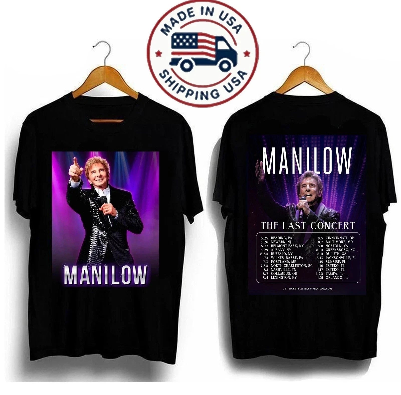 Barry Manilow The Last Concert Tour 2026 T Shirt or hoodie size S-5XL