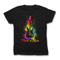 Neon style Power of  Music Guitar T-Shirt Street Wear Art Heavy Metal Rock  Tee