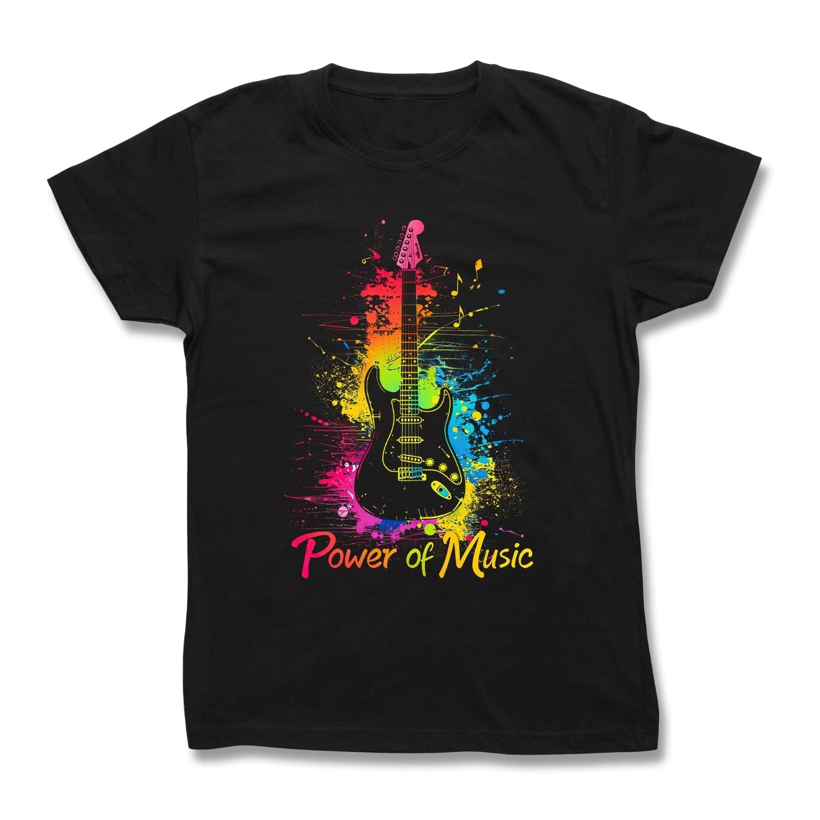 Neon style Power of  Music Guitar T-Shirt Street Wear Art Heavy Metal Rock  Tee
