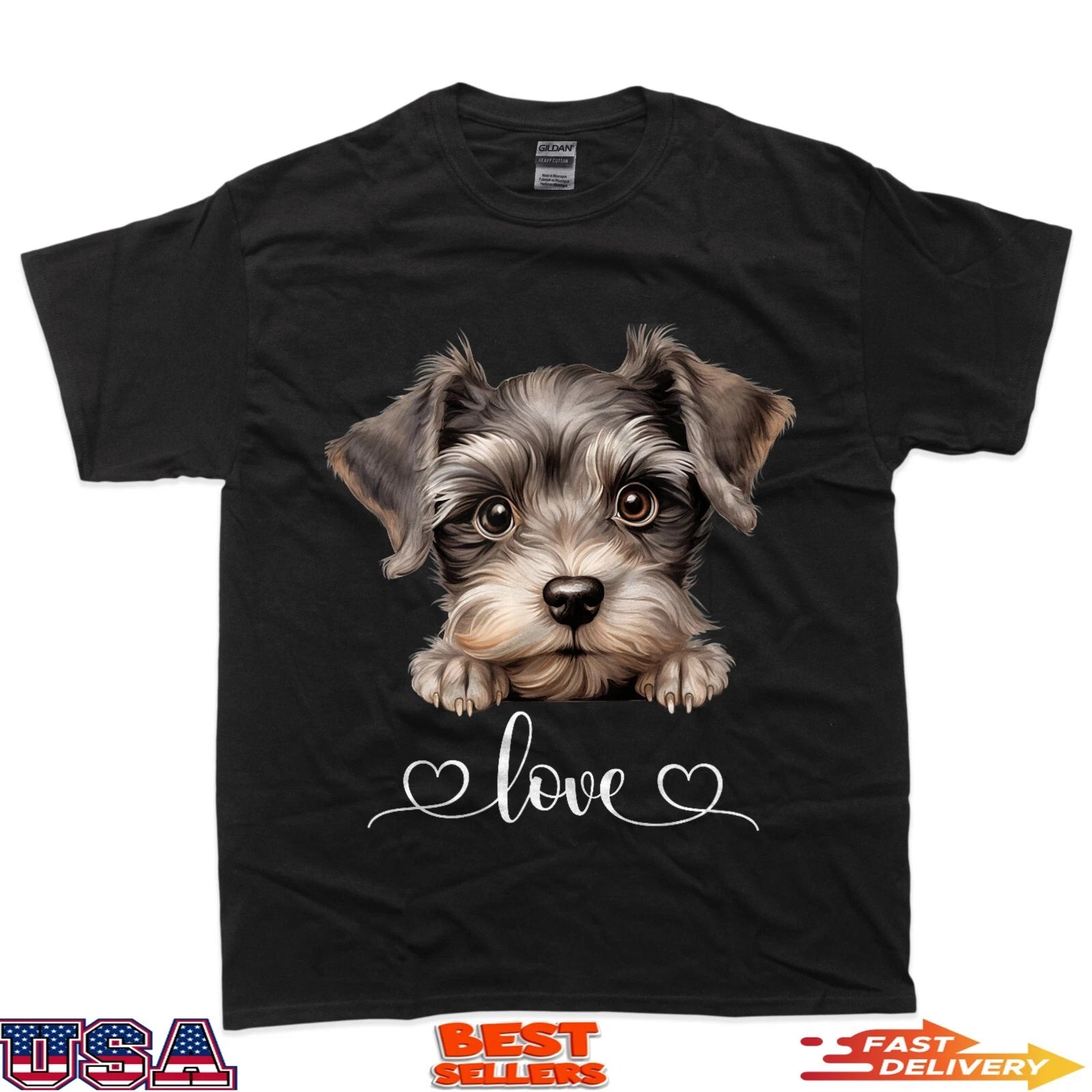 Cute Dog Graphic Love Puppy Miniature Schnauzer Dog T-Shirt
