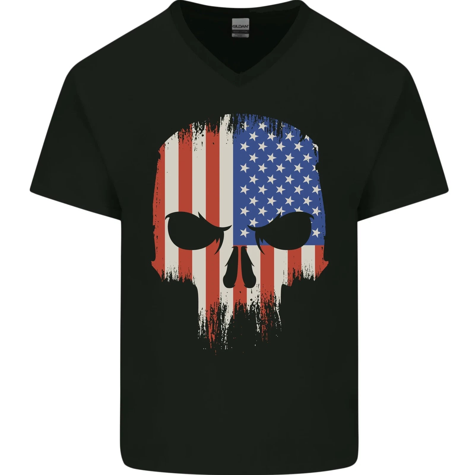 USA Skull America Gym Bodybuilding Biker Mens V-Neck Cotton T-Shirt