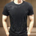 New Men Luxury Diamond Rhinestones Fashion Black White T-Shirt High Quality