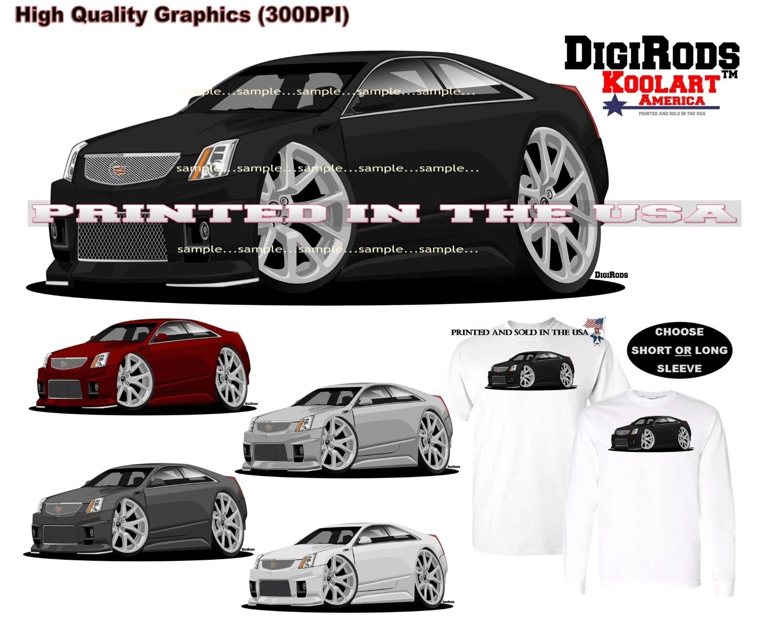 DigiRods Cadillac CTS Luxury Coupe Model Cartoon Car T Shirt S-5X