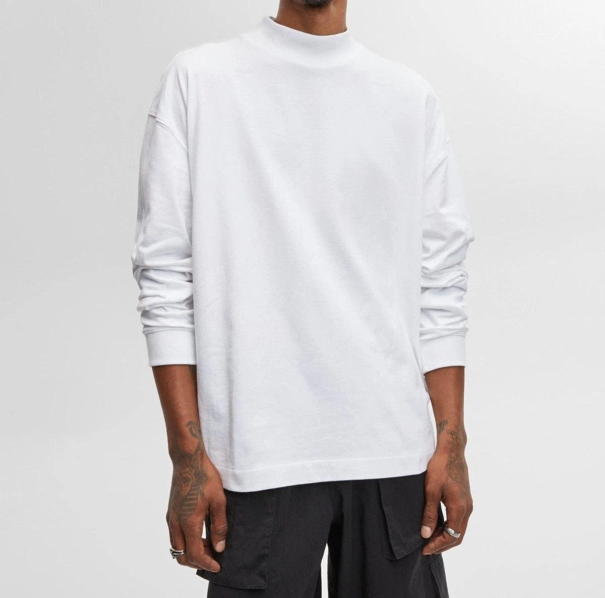 Mode Of One Mens Elevated Classic Long Sleeve Mockneck T Shirt White Size L NWT