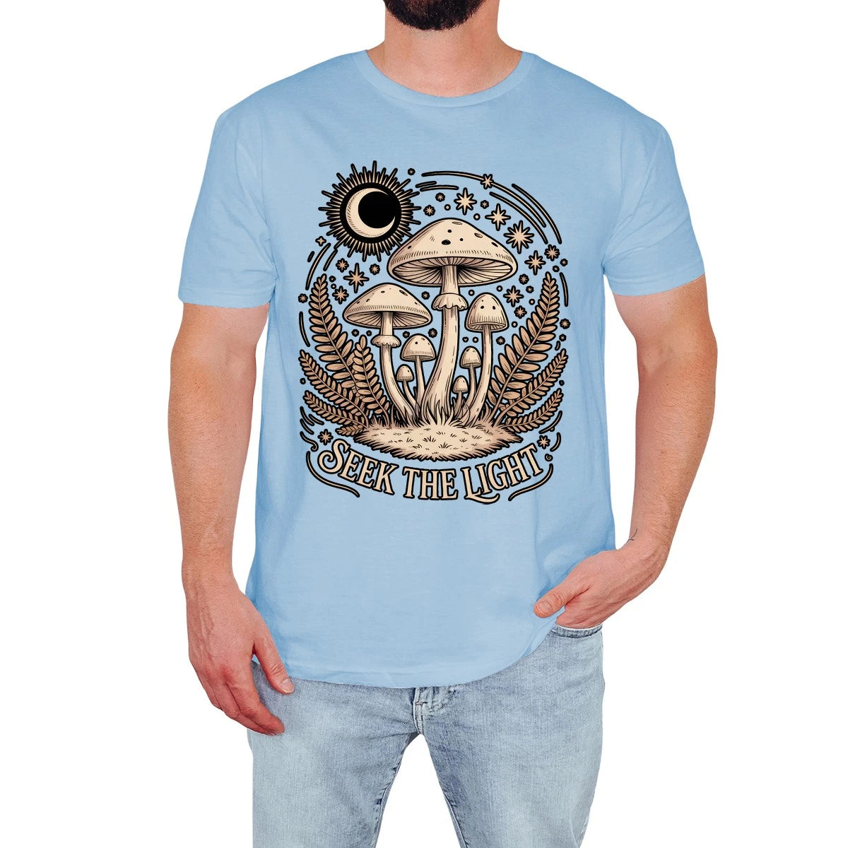 Mushroom Nature Mens T-Shirt Seek The Light Art Vintage Wildlife Lover Gift