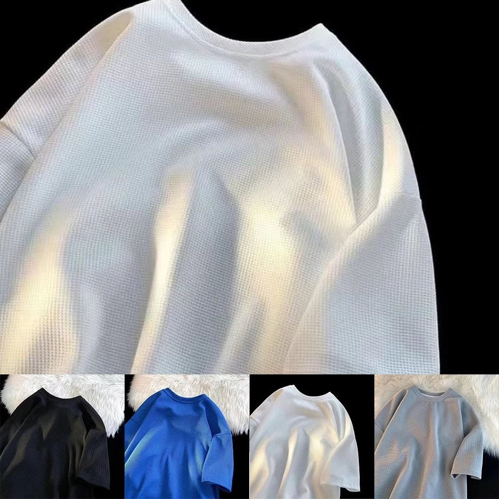 Men's Comfortable Half Sleeve Tee Regular Length Solid Color Loose Fit Top