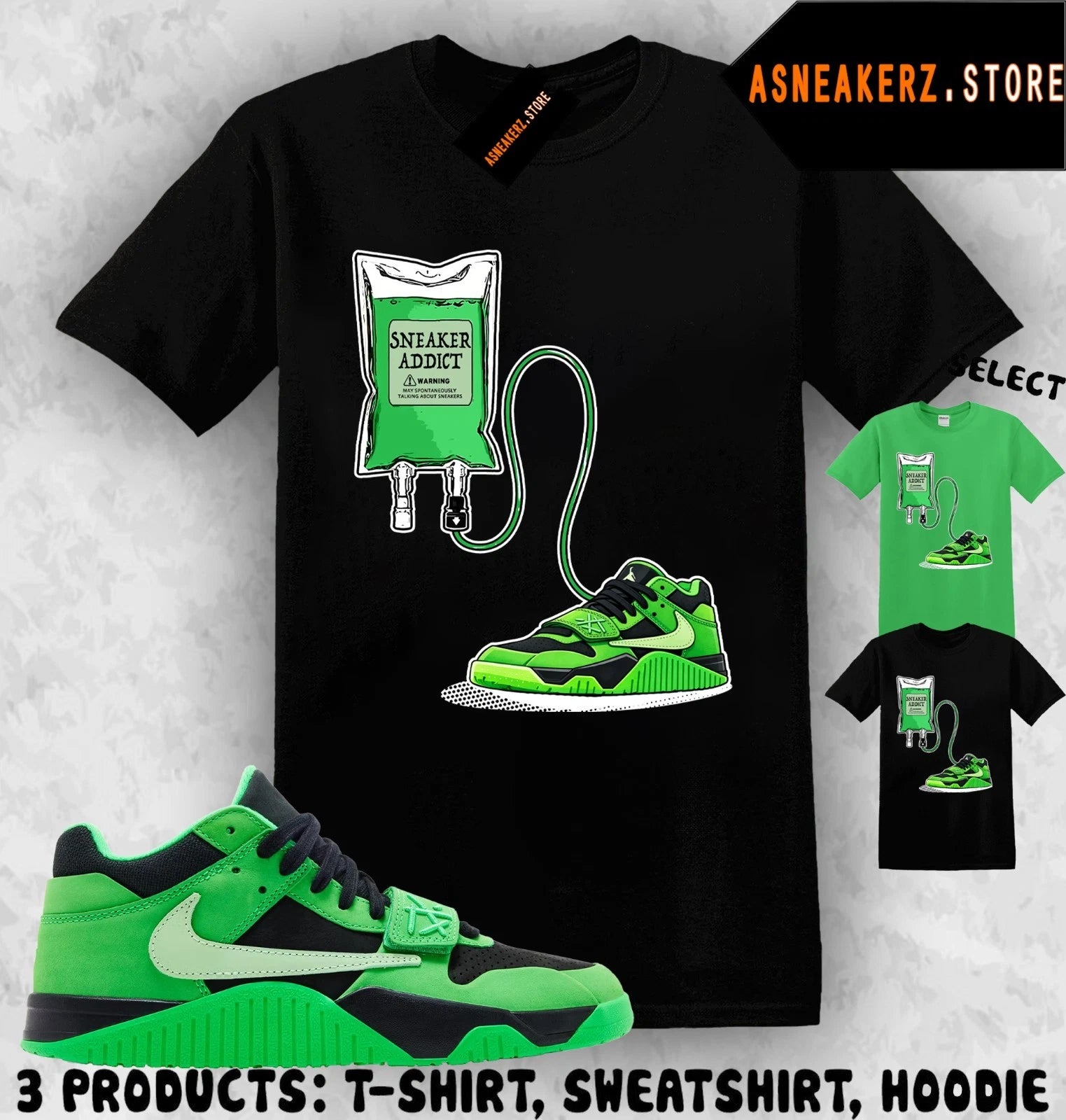 Tee Shirt Matching Travis Scott Jumpman Jack Green Spark Match Sneaker Therapy