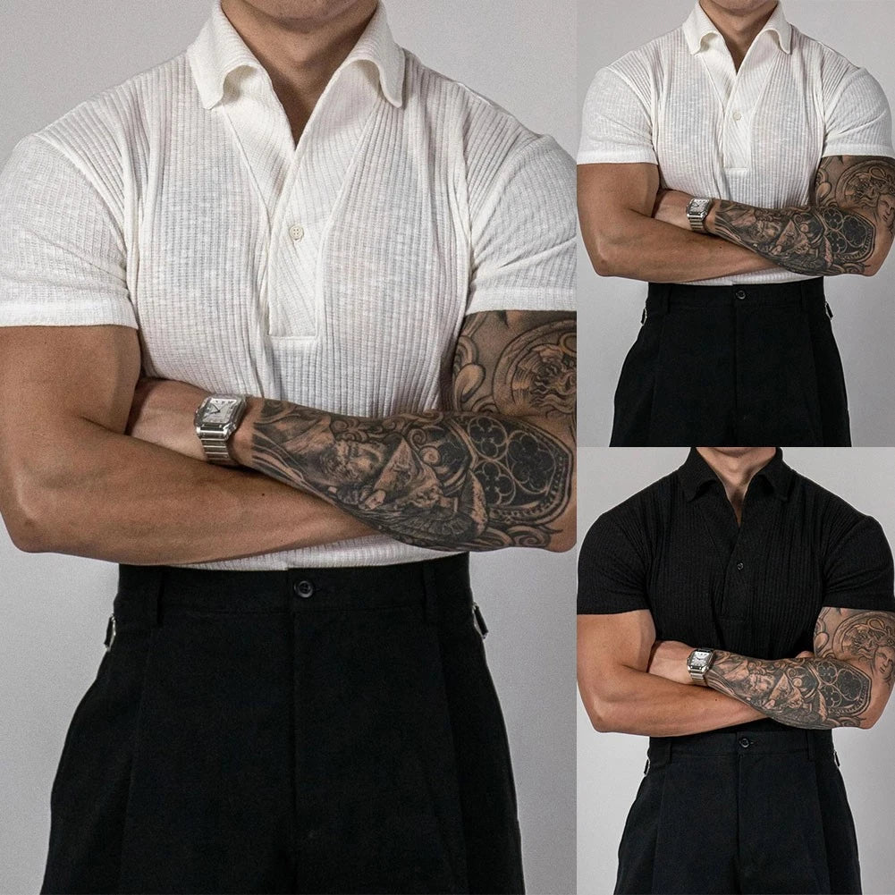 Men's Slim Fit Pullover T Shirt with Turn Down Collar for Summer Activities