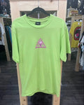 HUF Neon Green Print T-Shirt Triangular Logo Streetwear M Used