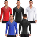 iiniim Men Latin Modern Ballroom Dance Tops Rhinestones Figure Skating AU