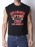 CellBlock13 Mens Lifting Club Cropped Muscle Tank, Black Cotton, Gym/Workout Top