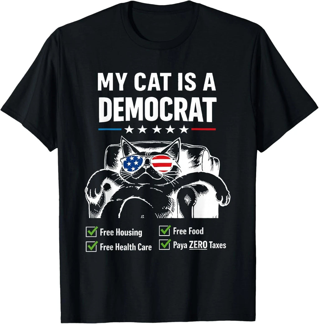 My Cat is A Democrat Lazy Cat Feline Free Housing Humor T-Shirt